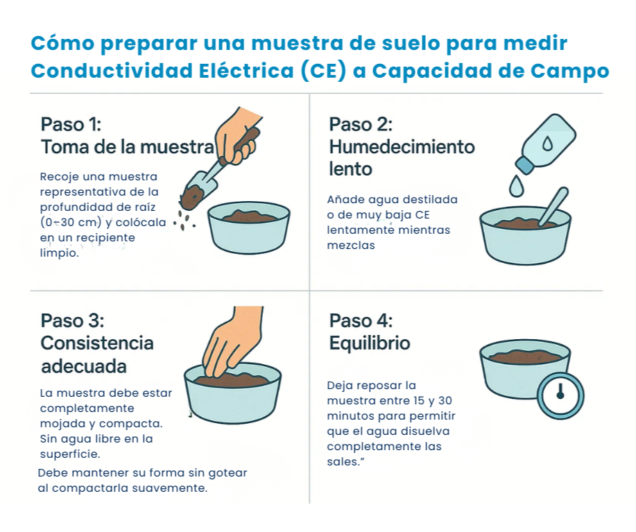 preparación de muestra para medir conductividad eléctrica del suelo