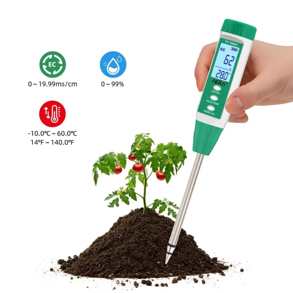 medición de conductividad eléctrica del suelo con medidor digital