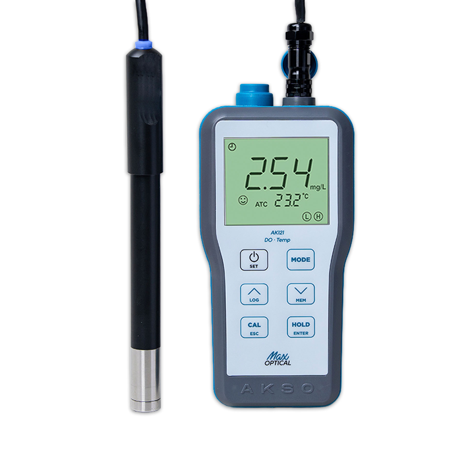 medidor portátil de oxígeno disuelto AKSO AK121 con sonda óptica